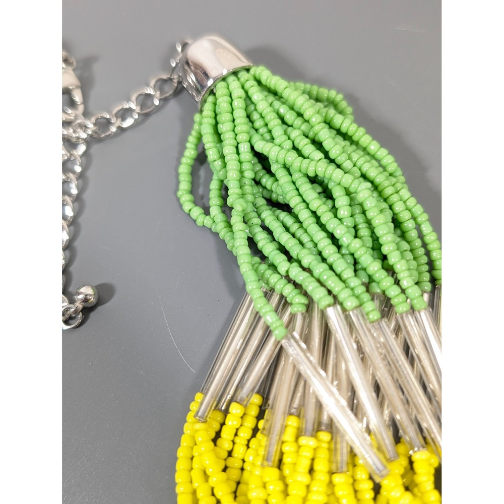 Colorful Multistrand Glass Seed Bead Necklace 24" Blue Yellow‎ Green - Picture 7 of 9